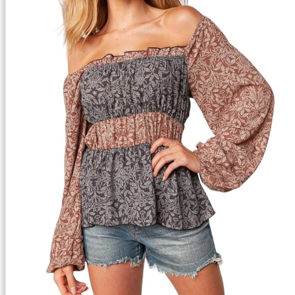Sugarfox Floral Elastic Waist Tiered Top - Picture 1 of 5